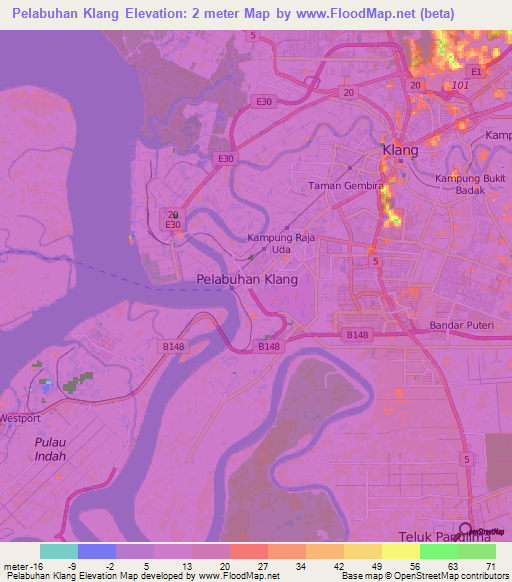 Pelabuhan Klang,Malaysia Elevation Map