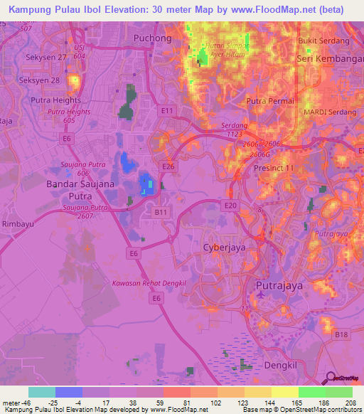 Kampung Pulau Ibol,Malaysia Elevation Map