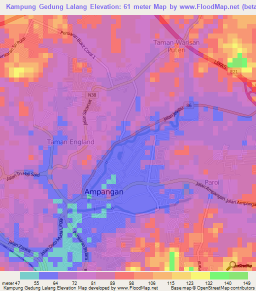 Kampung Gedung Lalang,Malaysia Elevation Map