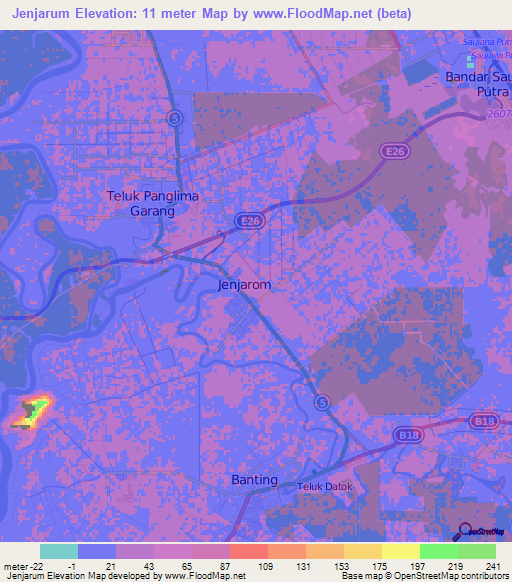 Jenjarum,Malaysia Elevation Map