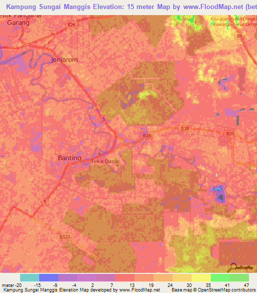 Kampung Sungai Manggis,Malaysia Elevation Map