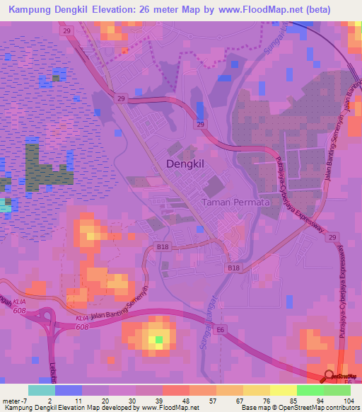 Kampung Dengkil,Malaysia Elevation Map