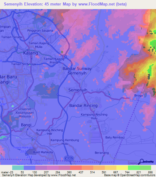 Semenyih,Malaysia Elevation Map