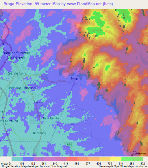 Broga,Malaysia Elevation Map