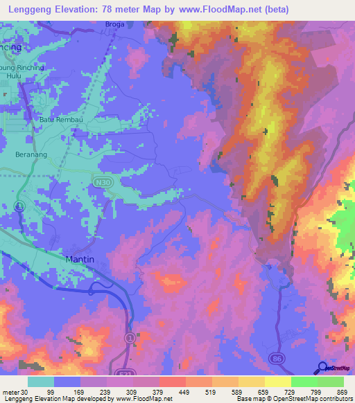 Lenggeng,Malaysia Elevation Map