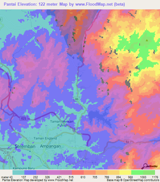 Pantai,Malaysia Elevation Map