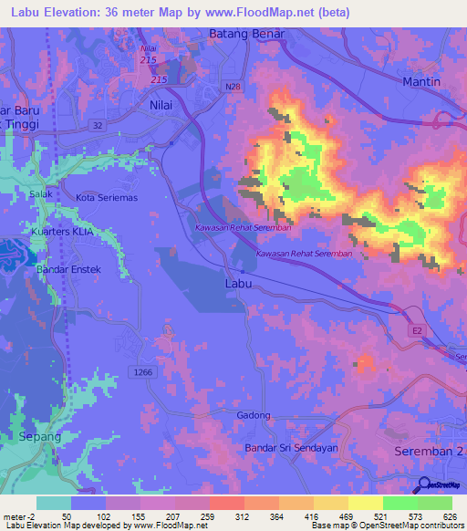 Labu,Malaysia Elevation Map