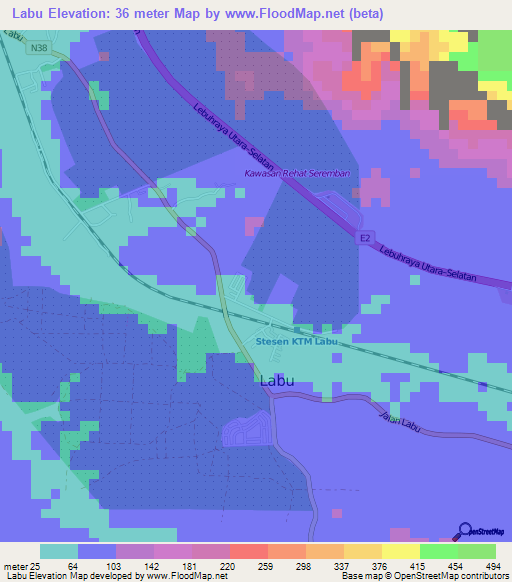 Labu,Malaysia Elevation Map