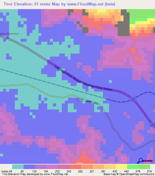 Tiroi,Malaysia Elevation Map