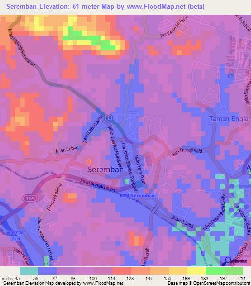 Seremban,Malaysia Elevation Map