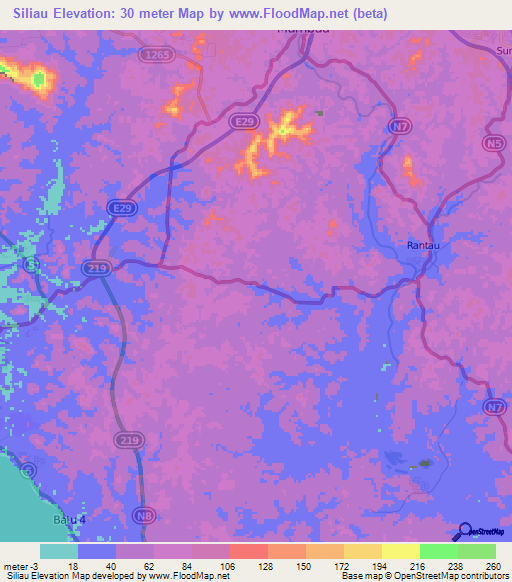 Siliau,Malaysia Elevation Map