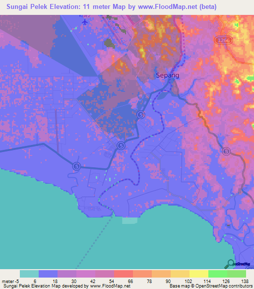 Sungai Pelek,Malaysia Elevation Map