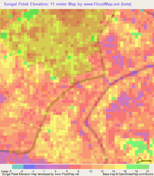 Sungai Pelek,Malaysia Elevation Map