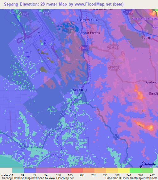 Sepang,Malaysia Elevation Map