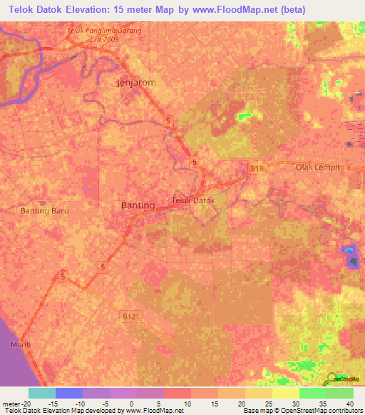 Telok Datok,Malaysia Elevation Map