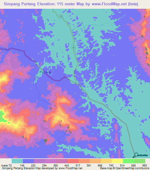 Simpang Pertang,Malaysia Elevation Map