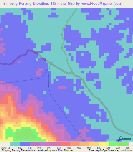 Simpang Pertang,Malaysia Elevation Map