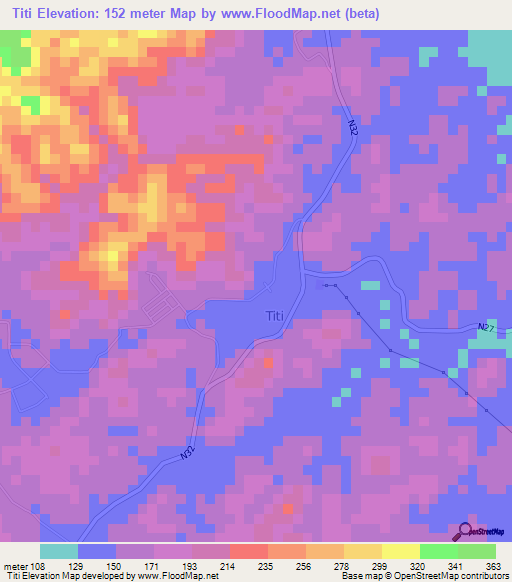 Titi,Malaysia Elevation Map