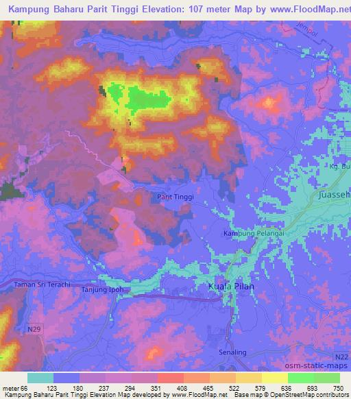 Kampung Baharu Parit Tinggi,Malaysia Elevation Map