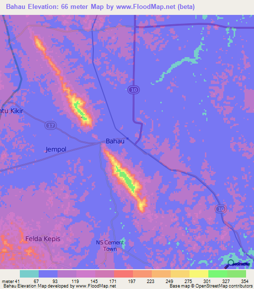 Bahau,Malaysia Elevation Map