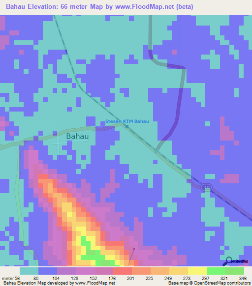 Bahau,Malaysia Elevation Map