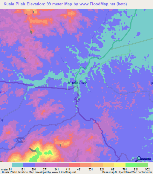 Kuala Pilah,Malaysia Elevation Map