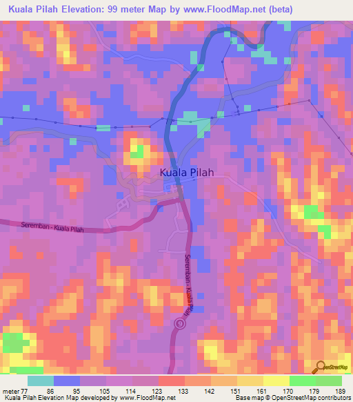 Kuala Pilah,Malaysia Elevation Map