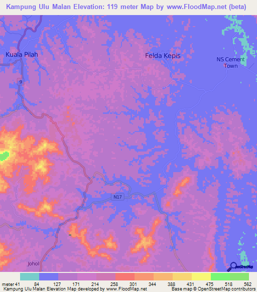 Kampung Ulu Malan,Malaysia Elevation Map