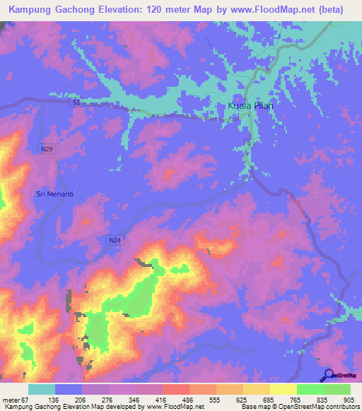 Kampung Gachong,Malaysia Elevation Map