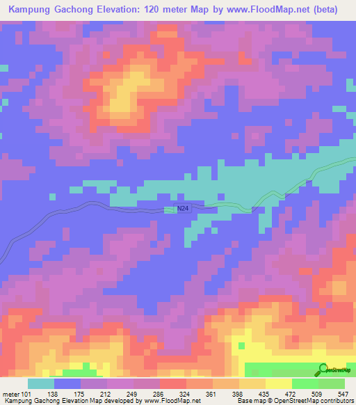 Kampung Gachong,Malaysia Elevation Map