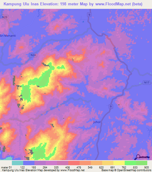 Kampung Ulu Inas,Malaysia Elevation Map