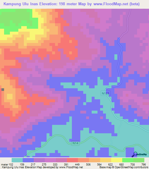 Kampung Ulu Inas,Malaysia Elevation Map