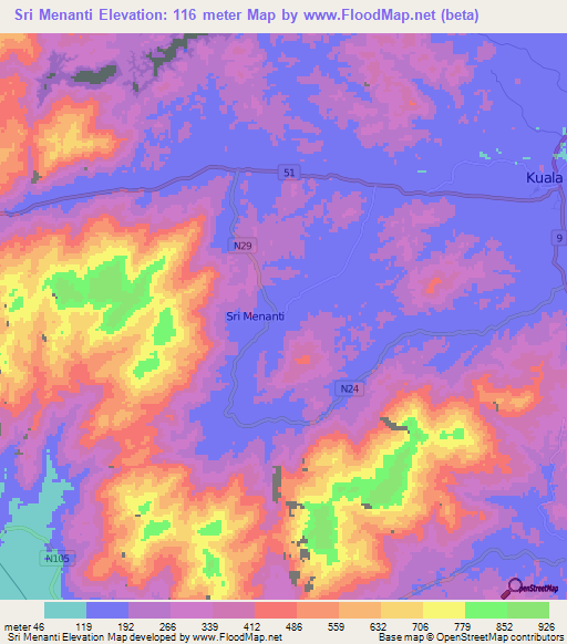 Sri Menanti,Malaysia Elevation Map