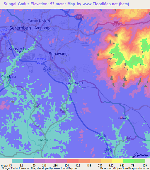 Sungai Gadut,Malaysia Elevation Map