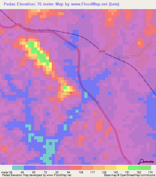 Pedas,Malaysia Elevation Map