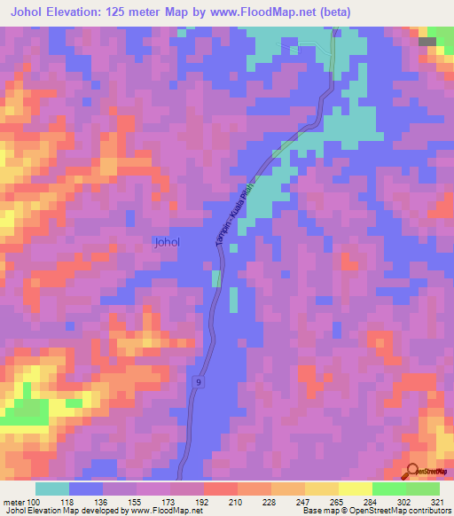 Johol,Malaysia Elevation Map