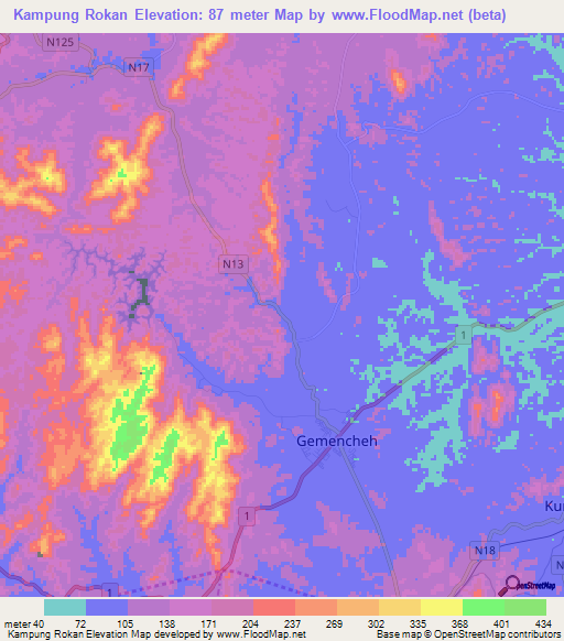 Kampung Rokan,Malaysia Elevation Map