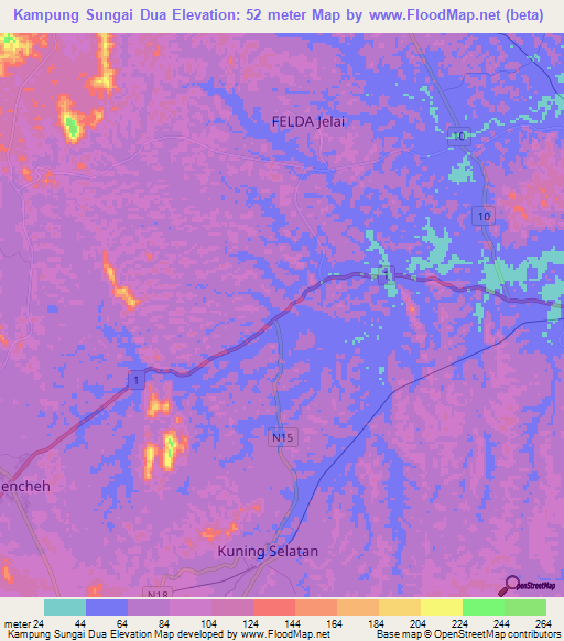 Kampung Sungai Dua,Malaysia Elevation Map