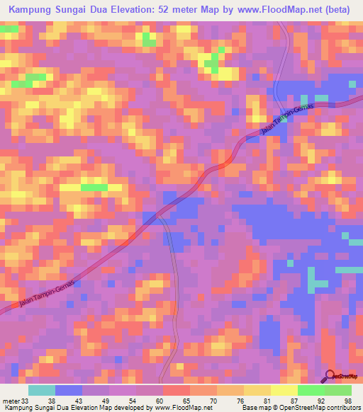 Kampung Sungai Dua,Malaysia Elevation Map