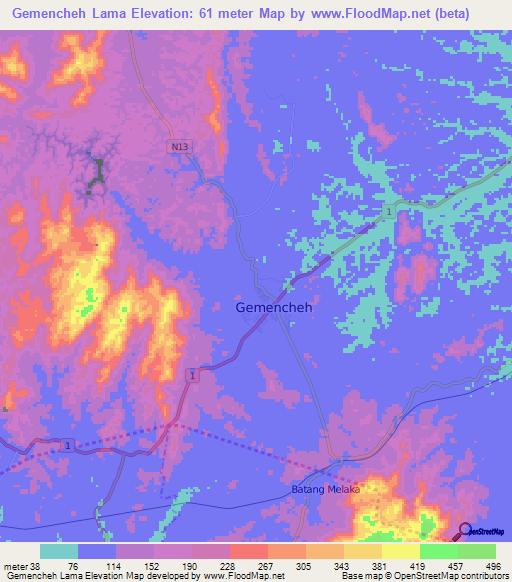 Gemencheh Lama,Malaysia Elevation Map