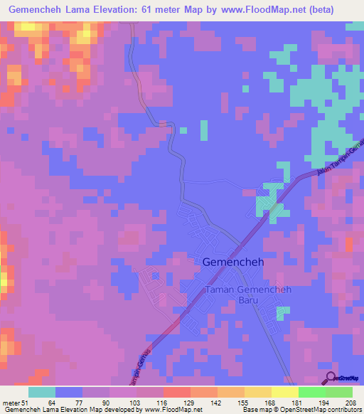 Gemencheh Lama,Malaysia Elevation Map