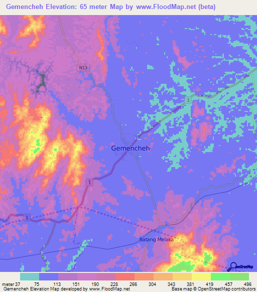 Gemencheh,Malaysia Elevation Map