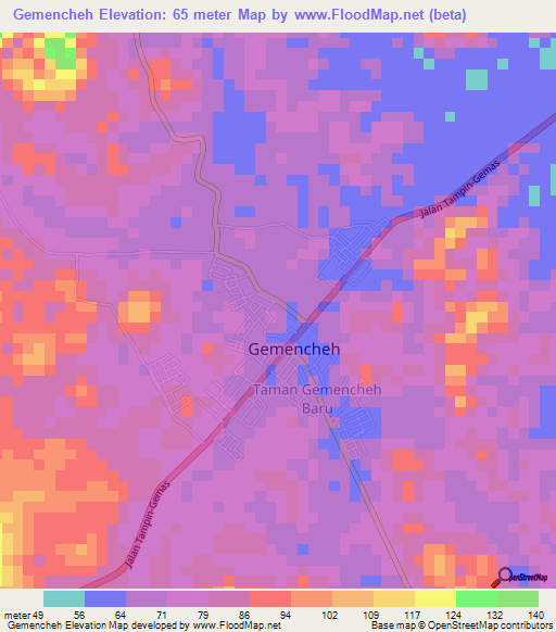 Gemencheh,Malaysia Elevation Map