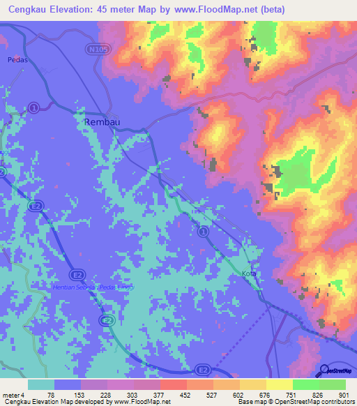 Cengkau,Malaysia Elevation Map