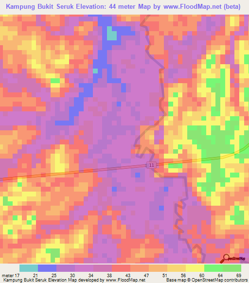 Kampung Bukit Seruk,Malaysia Elevation Map