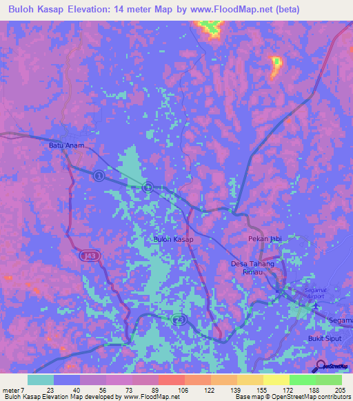 Buloh Kasap,Malaysia Elevation Map