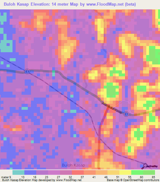 Buloh Kasap,Malaysia Elevation Map