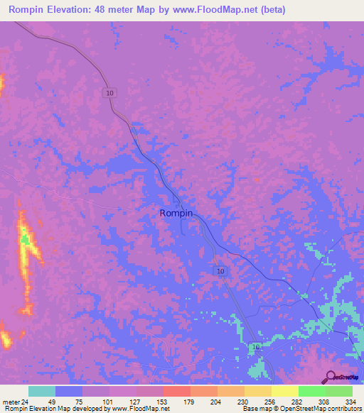 Rompin,Malaysia Elevation Map