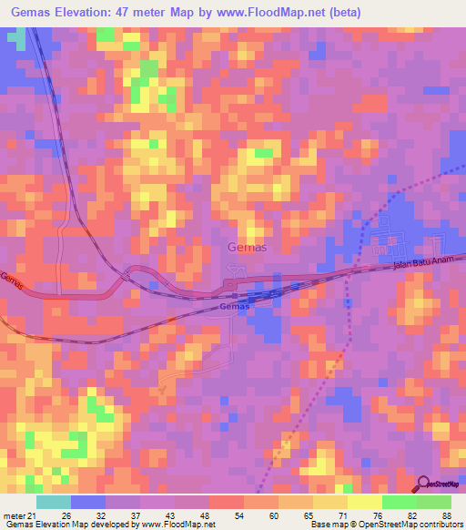 Gemas,Malaysia Elevation Map