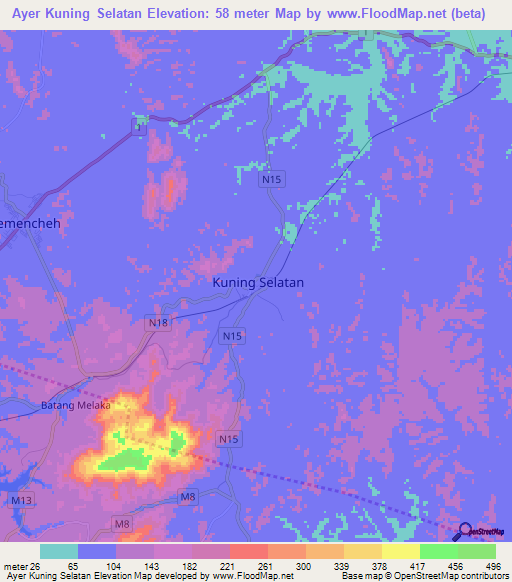 Ayer Kuning Selatan,Malaysia Elevation Map